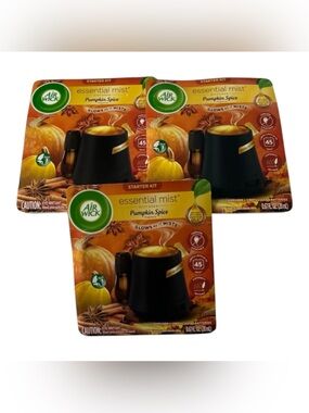 Air Wick Essential Glow Mist Pumpkin Fall Spice Oil Air Diffuser Lot Of 3